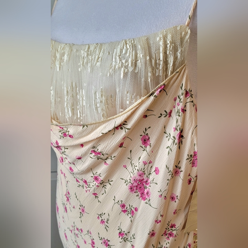 Victoria's Secret Vintg 90's Drape Neck Ruffled Midi Dress Womens 14 Peach Flora - Picture 8 of 15